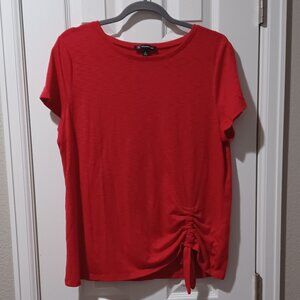 Soft red short sleeve shirt with ruched accent